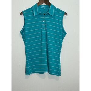 Nike Golf Womens Dri-Fit Sleeveless Polo Shirt Striped Turquoise Size L